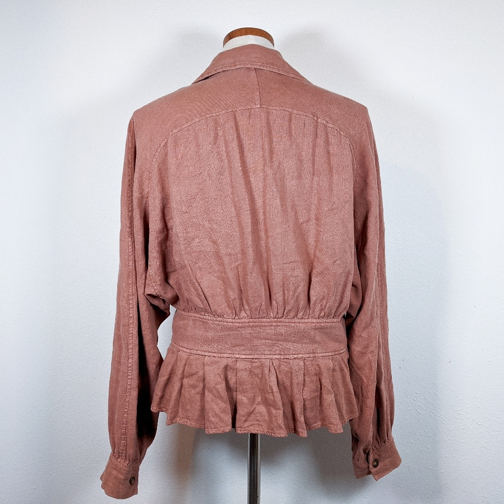 Free People Joani Sayulita Skies Long Sleeve Linen Blend Peplum Jacket Size S - Picture 4 of 9